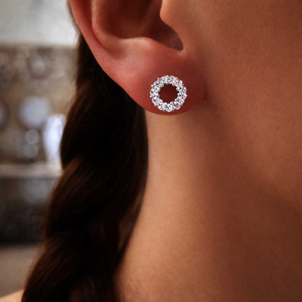 Stříbrné náušnice zirkonová kolečka na puzetu